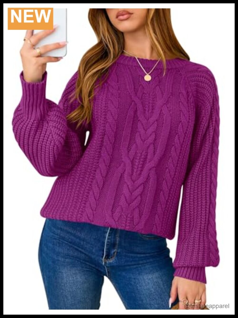 LOMON Oversized Chunky Cable Knit Crew Neck Pullover Sweater S-XXL